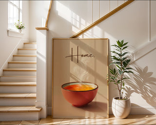 Home. Steaming Soup Bowl Poster – Minimalist Comfort Kitchen Wall Art - Just Great Posters