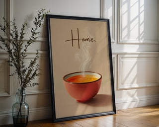 Home. Steaming Soup Bowl Poster – Minimalist Comfort Kitchen Wall Art - Just Great Posters