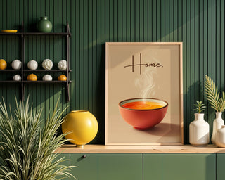 Home. Steaming Soup Bowl Poster – Minimalist Comfort Kitchen Wall Art - Just Great Posters