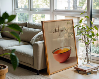 Home. Steaming Soup Bowl Poster – Minimalist Comfort Kitchen Wall Art - Just Great Posters