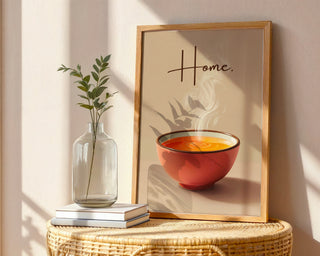 Home. Steaming Soup Bowl Poster – Minimalist Comfort Kitchen Wall Art - Just Great Posters