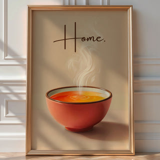 Home. Steaming Soup Bowl Poster – Minimalist Comfort Kitchen Wall Art - Just Great Posters