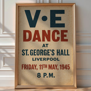VE Day Dance Poster | 1945 Vintage Party Wall Art from WWII Liverpool Celebration | Retro British History Print | Bold Art Always - Just Great Posters