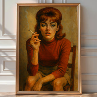 Vintage Smoking Woman Poster | Retro Redhead Portrait with Moody 60s Vibe | Bold Feminine Wall Art for Style Lovers | Bold Art - Just Great Posters