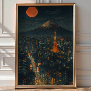 Tokyo Night Skyline Poster | Futuristic Cityscape Wall Art with Mt. Fuji & Neon Lights | Urban Japan Print | Bold Art Always - Just Great Posters
