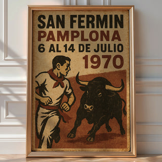 San Fermín Poster | Vintage Pamplona Running of the Bulls Festival Wall Art | Retro Spanish Fiesta Print 1970 | Bold Art Always - Just Great Posters