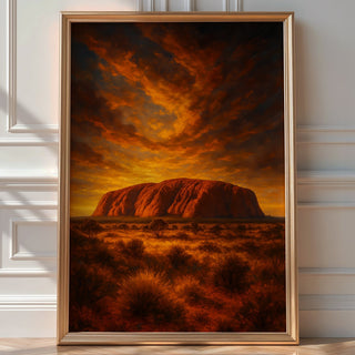 Uluru Wall Art Print – Bold Australian Outback Landscape with Sun and River, Sacred Desert Nature Poster, Earthy Decor, Bold Art - Just Great Posters