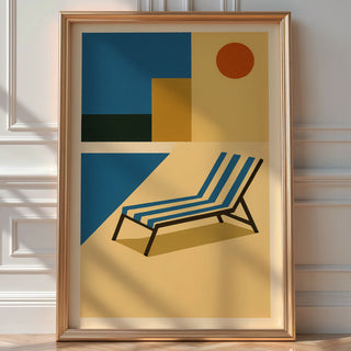 Poolside Wall Art – Retro Modern Summer Vibes Print in Bauhaus Style with Chair and Sun, Vacation Home Decor Poster - Just Great Posters