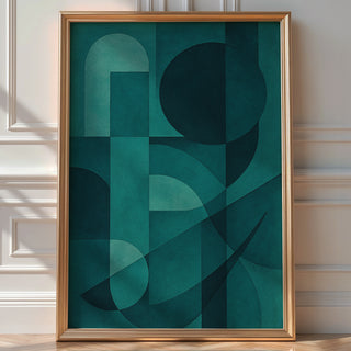 Teal Wall Art – Modern Midcentury Style Print with Minimal Shapes, Cool Blue Tones, Sophisticated Home Decor, Abstract and Unique - Just Great Posters