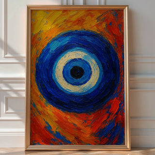 Greek Eye Wall Art – Bold Blue Modern Painting Print, Mediterranean Protection Symbol Decor, Colorful Statement Poster - Just Great Posters