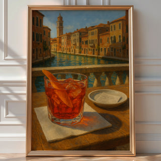 Negroni Cocktail Venice Art Print – Italy Canal View Bar Poster, Red Drink Wall Decor, Romantic Travel Aperitivo Scene - Just Great Posters