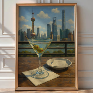 Martini Cocktail Art Print – Classic Gin Drink Poster, Elegant Bar Cart Decor, Olive Garnish Wall Art, Sophisticated Kitchen Print, Shanghai - Just Great Posters