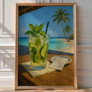 Mojito Art Print – Tropical Cocktail Poster, Summer Wall Art, Mint Lime Drink Painting, Vacation Vibes Kitchen Decor, Beach Bar Setting - Just Great Posters