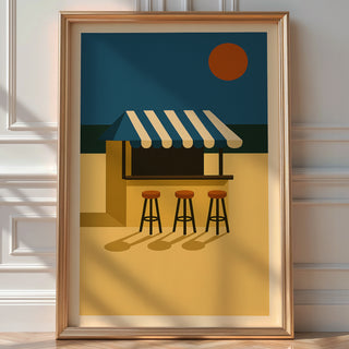 Beach Bar Wall Art – Retro Summer Coastal Poster, Clean Ocean Sunset Print, Graphic Holiday Vibe Decor, Bold Art, Minimalist Art - Just Great Posters