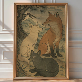 Japanese Fox Print – Ukiyo - e Style Animal Art Poster, Traditional Japanese Wall Decor with Kitsune Spirit Energy for Zen or Folklore Lovers - Just Great Posters