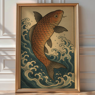 Koi Fish Ukiyo - e Poster – Traditional Japanese Water Print, Symbolic Strength and Flow Wall Art for Zen Decor, Japandi, or Calm Interiors - Just Great Posters