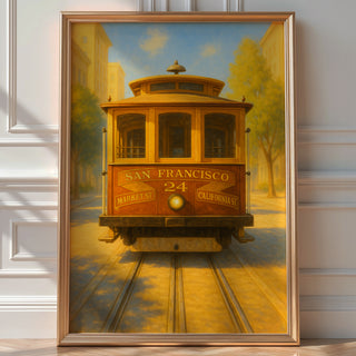 San Francisco Tram Poster – Vintage Style Travel Wall Art, Golden Hour Trolley Print for City Lovers, Wanderlusters and Retro Homes - Just Great Posters
