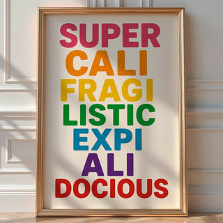 Mary Poppins Poster, Super califragilisticexpialidocious Poster – Rainbow Typography Wall Art, Playroom Decor, Inspirational Quote Print - Just Great Posters