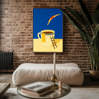 Coffee Dive Wall Art – Surreal Minimalist Poster for Caffeine Lovers & Dreamers - Just Great Posters