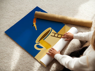 Coffee Dive Wall Art – Surreal Minimalist Poster for Caffeine Lovers & Dreamers - Just Great Posters