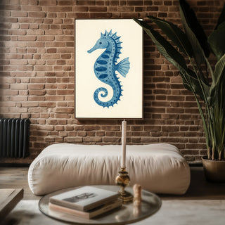 Blue Seahorse Wall Art Print – Coastal Nursery Decor, Ocean Animal Poster for Beach - Inspired Rooms - Just Great Posters