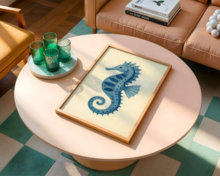 Blue Seahorse Wall Art Print – Coastal Nursery Decor, Ocean Animal Poster for Beach - Inspired Rooms - Just Great Posters