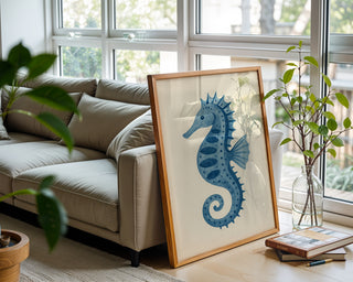 Blue Seahorse Wall Art Print – Coastal Nursery Decor, Ocean Animal Poster for Beach - Inspired Rooms - Just Great Posters