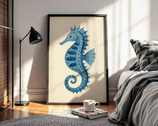 Blue Seahorse Wall Art Print – Coastal Nursery Decor, Ocean Animal Poster for Beach - Inspired Rooms - Just Great Posters