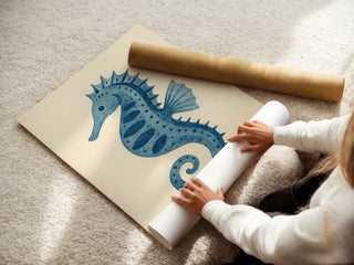 Blue Seahorse Wall Art Print – Coastal Nursery Decor, Ocean Animal Poster for Beach - Inspired Rooms - Just Great Posters