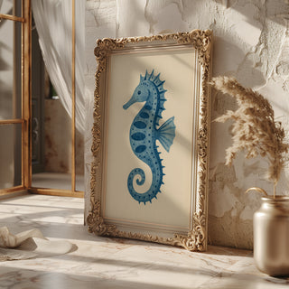 Blue Seahorse Wall Art Print – Coastal Nursery Decor, Ocean Animal Poster for Beach - Inspired Rooms - Just Great Posters