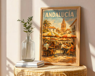 Andalucía Travel Poster – Vintage Spanish Café Scene Wall Art Print - Just Great Posters