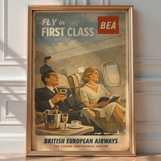 BEA First Class Travel Poster – Vintage Airline Wall Art Print - Just Great Posters