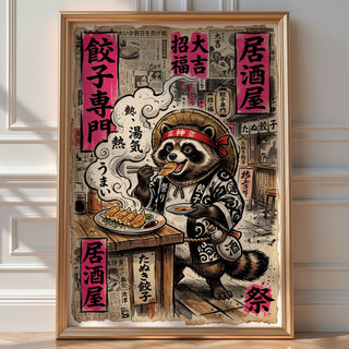 Dumpling Tanuki Poster – Retro Japanese Editorial Wall Art Print — room-portrait