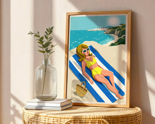 Retro Sunbather Poster – 1960s Riviera Wall Art Print — frame-486