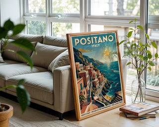 Positano Sunset Poster – Art Deco Amalfi Wall Art Print — frame-426