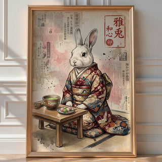 Matcha Rabbit Poster – Zen Japanese Editorial Wall Art Print — room-portrait