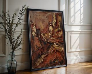Terracotta Abstract Landscape Poster – Impasto Expressionist Print — frame-286