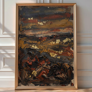 Rustic Ochre Horizon Poster – Bold Expressionist Wall Art — room-portrait