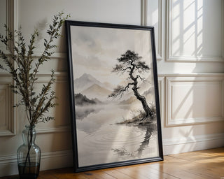 Zen Mountain Lake Poster – Japandi Landscape Wall Art Print — frame-286