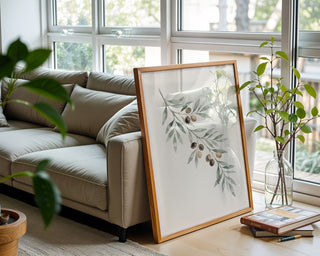 Ancient Olive Branch Poster – Minimalist Botanical Wall Art Print — frame-426