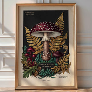 Dark Forest Fungi Poster – Jewel Tone Botanical Wall Art Print — room-portrait