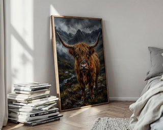 Highland Cow Poster – Moody Scottish Landscape Wall Art Print — styled-wall