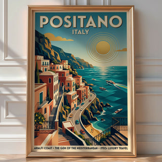 Positano Sunset Poster – Art Deco Amalfi Wall Art Print — room-portrait