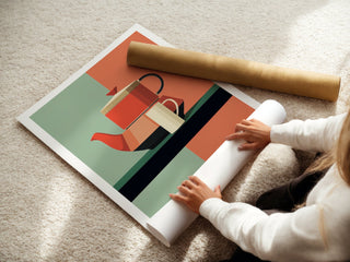 Modernist Teapot Bauhaus Poster – Retro Kitchen Wall Art in Bold Shapes - Just Great Posters