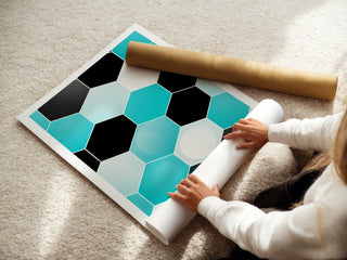 Hexagon Harmony Bauhaus Poster – Turquoise & Black Geometric Wall Art - Just Great Posters