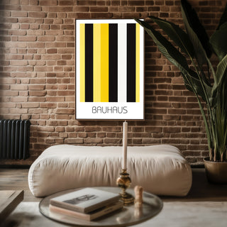 Industrial Stripe Bauhaus Poster – Minimalist Yellow & Black Geometric Art - Just Great Posters