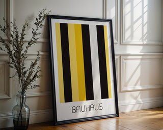 Industrial Stripe Bauhaus Poster – Minimalist Yellow & Black Geometric Art - Just Great Posters