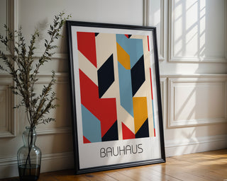 Bold Primary Bauhaus Poster – Geometric Modern Wall Art in Red, Blue, Yellow - Just Great Posters