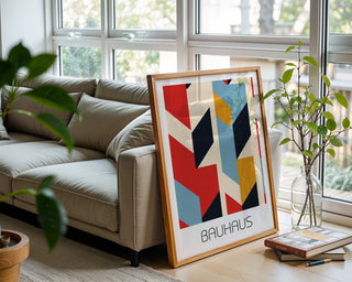 Bold Primary Bauhaus Poster – Geometric Modern Wall Art in Red, Blue, Yellow - Just Great Posters