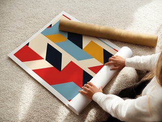 Bold Primary Bauhaus Poster – Geometric Modern Wall Art in Red, Blue, Yellow - Just Great Posters